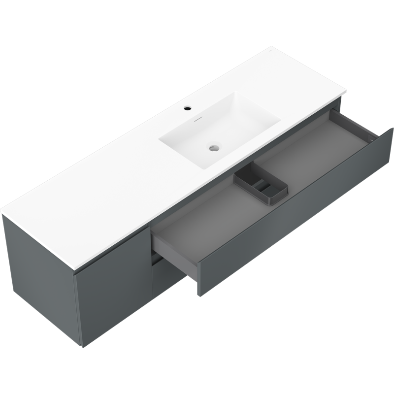 Mexen Orio bathroom cabinet 160 cm with right Otis sink, 2S, 1D, matte graphite/white matte - 91A13-16047-3-BBFFF66-W18P01