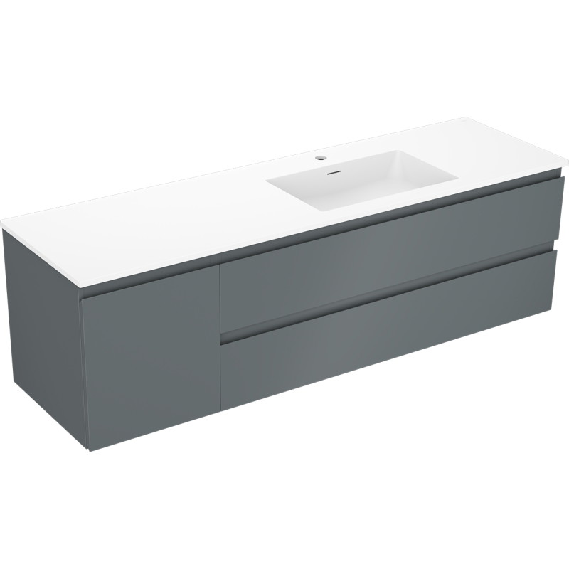 Mexen Orio 160 cm bathroom cabinet with Otis sink right, 2S, 1D, matte graphite/white matte - 91A13-16047-3-BBFFF66-W18P01