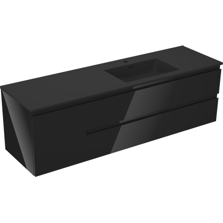Mexen Orio bathroom cabinet 160 cm with Otis right basin, 2S, 1D, black gloss/black matte - 91A13-16047-3-BBFFF70-W18P71