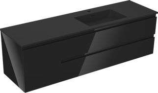 Mexen Orio 160 cm Bathroom Cabinet with Otis Right Sink, 2 Drawers, 1 Door, Black Gloss/Black Matte