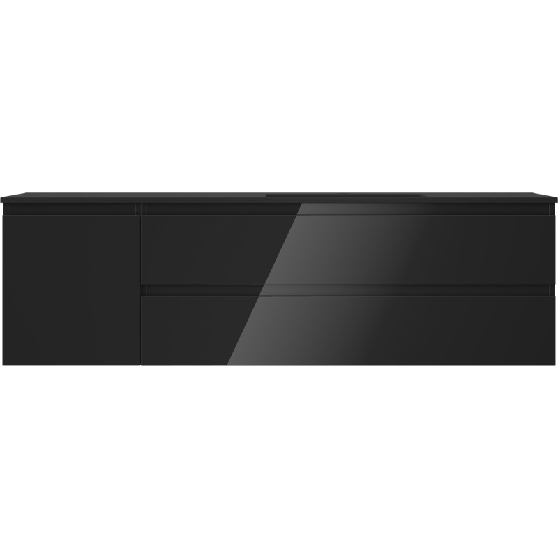 Mexen Orio 160 cm Bathroom Cabinet with Otis Right Sink, 2 Drawers, 1 Door, Black Gloss/Black Matte