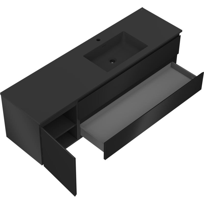 Mexen Orio bathroom cabinet 160 cm with right Otis sink, 2S, 1D, black matte - 91A13-16047-3-BBFFF71-W18P71