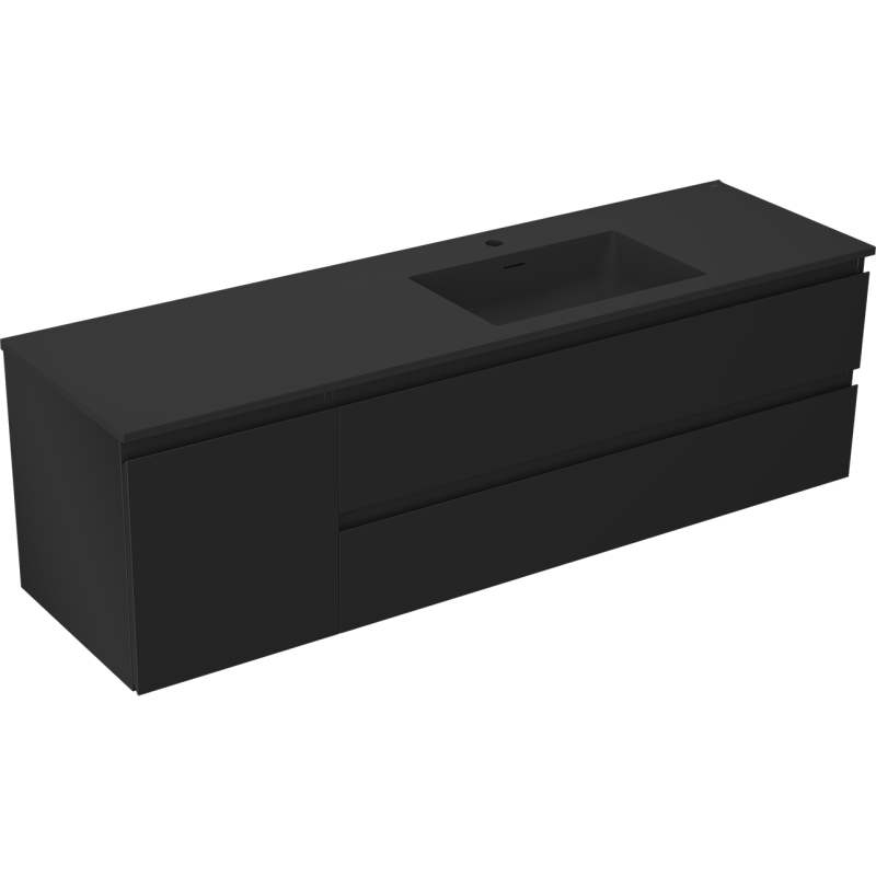 Mexen Orio bathroom cabinet 160 cm with right Otis sink, 2S, 1D, black matte - 91A13-16047-3-BBFFF71-W18P71