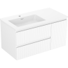 Mexen Rivel 90 cm bathroom cabinet with Otis left sink, 2S, 1D, fluted, matte white - 91A23-09047-3-BBFFF01-W18L01