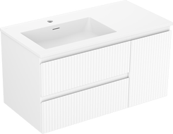 Mexen Rivel 90 cm bathroom cabinet with Otis left sink, 2S, 1D, fluted, matte white - 91A23-09047-3-BBFFF01-W18L01