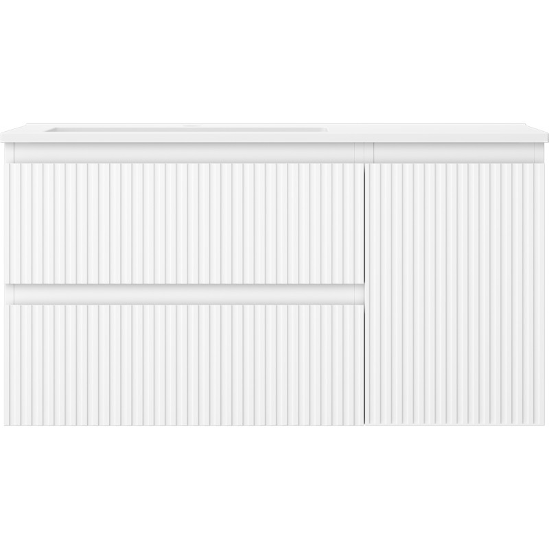 Mexen Rivel 90 cm bathroom cabinet with Otis left sink, 2S, 1D, fluted, matte white - 91A23-09047-3-BBFFF01-W18L01