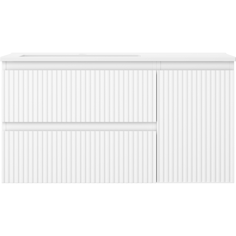 Mexen Rivel bathroom cabinet 90 cm with Otis left sink, 2S, 1D, fluted, white matte - 91A23-09047-3-BBFFF01-W18L01