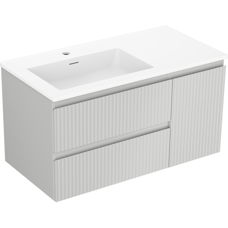 Mexen Rivel 90 cm bathroom cabinet with Otis left sink, 2S, 1D, grooved, gray matte/white matte - 91A23-09047-3-BBFFF62-W18L01