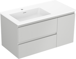 Mexen Rivel 90 cm bathroom cabinet with left Otis sink, 2S, 1D, fluted, gray matte/white matte - 91A23-09047-3-BBFFF62-W18L01
