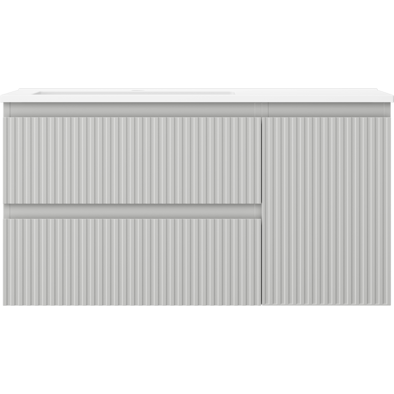 Mexen Rivel 90 cm bathroom cabinet with left Otis sink, 2S, 1D, fluted, gray matte/white matte - 91A23-09047-3-BBFFF62-W18L01