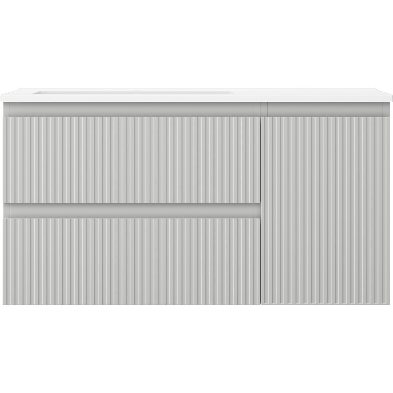 Mexen Rivel 90 cm bathroom cabinet with Otis left sink, 2S, 1D, grooved, gray matte/white matte - 91A23-09047-3-BBFFF62-W18L01