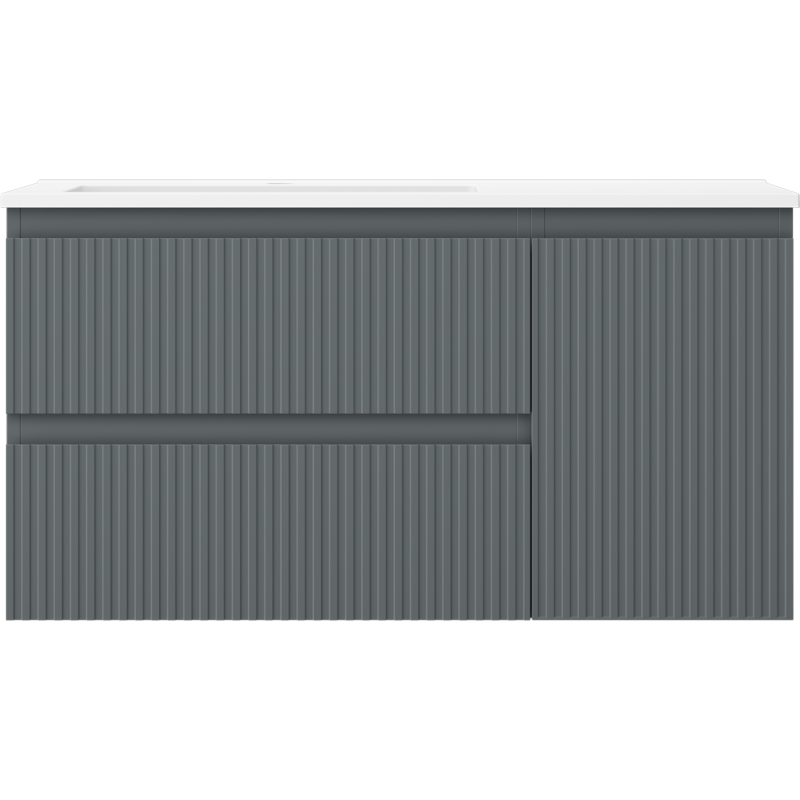 Mexen Rivel bathroom cabinet 90 cm with Otis left sink, 2 drawers, 1 door, grooved, matte graphite/white matte