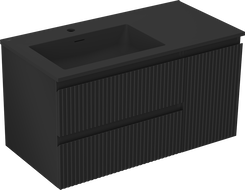 Mexen Rivel bathroom cabinet 90 cm with left Otis sink, 2S, 1D, grooved, black matte - 91A23-09047-3-BBFFF71-W18L71