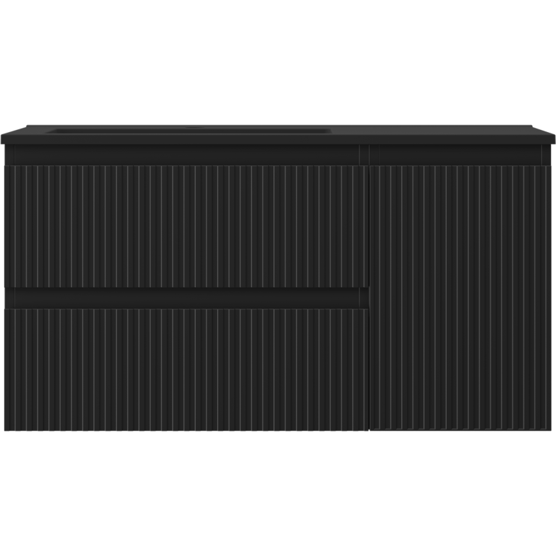 Mexen Rivel bathroom cabinet 90 cm with left Otis sink, 2S, 1D, grooved, black matte - 91A23-09047-3-BBFFF71-W18L71