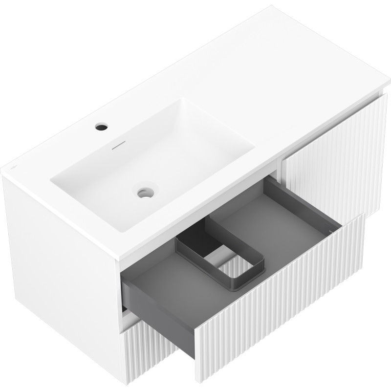 Mexen Rivel 100 cm bathroom cabinet with Otis sink left, 2S, 1D, grooved, white matte - 91A23-10047-3-BBFFF01-W18L01