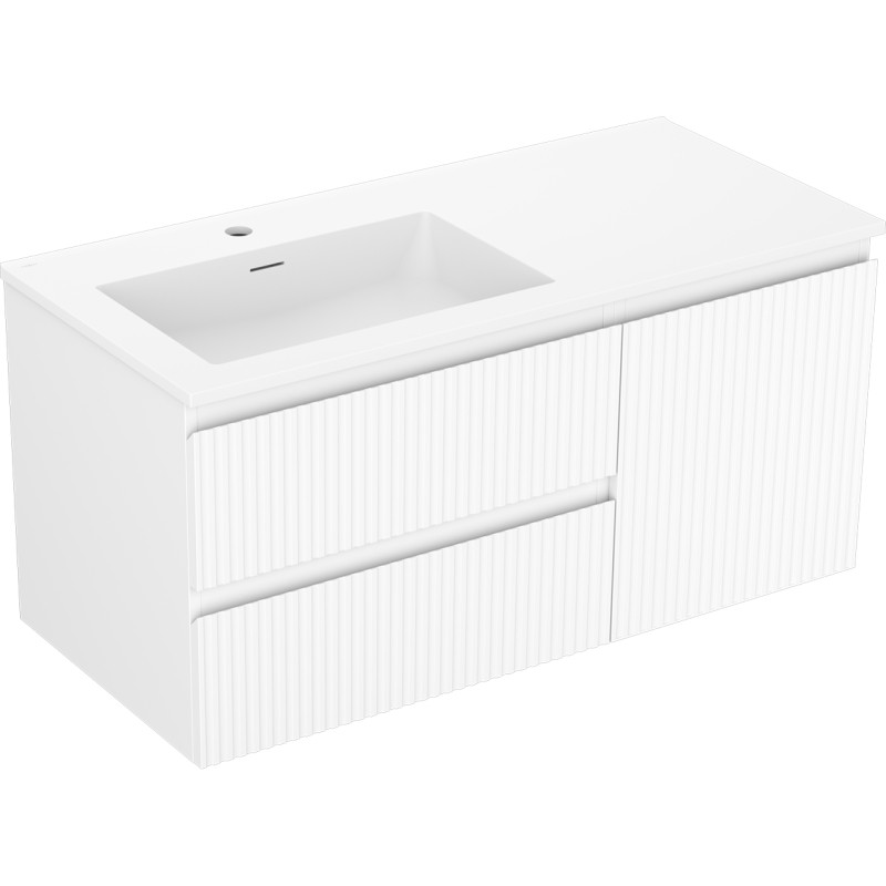 Mexen Rivel 100 cm bathroom cabinet with Otis sink left, 2S, 1D, grooved, white matte - 91A23-10047-3-BBFFF01-W18L01