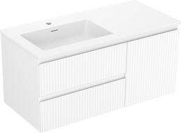 Mexen Rivel 100 cm bathroom cabinet with Otis sink left, 2S, 1D, grooved, white matte - 91A23-10047-3-BBFFF01-W18L01