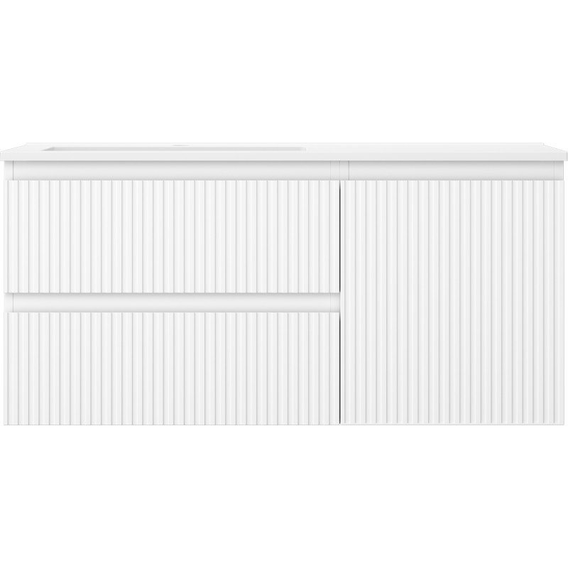 Mexen Rivel 100 cm bathroom cabinet with Otis sink left, 2S, 1D, grooved, white matte - 91A23-10047-3-BBFFF01-W18L01