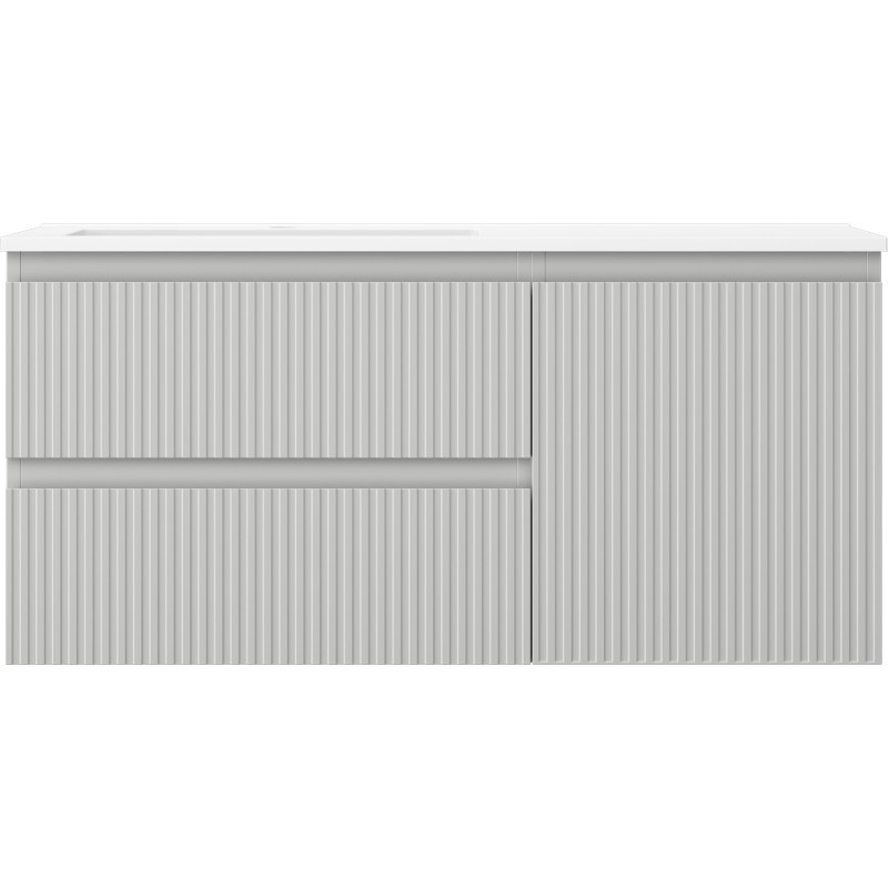 Mexen Rivel 100 cm Bathroom Cabinet with Left Otis Sink, 2 Drawers, 1 Door, Fluted, Gray Matte/White Matte