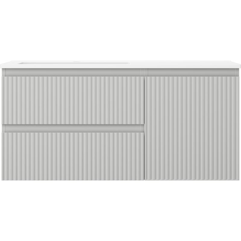 Mexen Rivel bathroom cabinet 100 cm with left Otis sink, 2S, 1D, grooved, gray matte/white matte - 91A23-10047-3-BBFFF62-W18L01