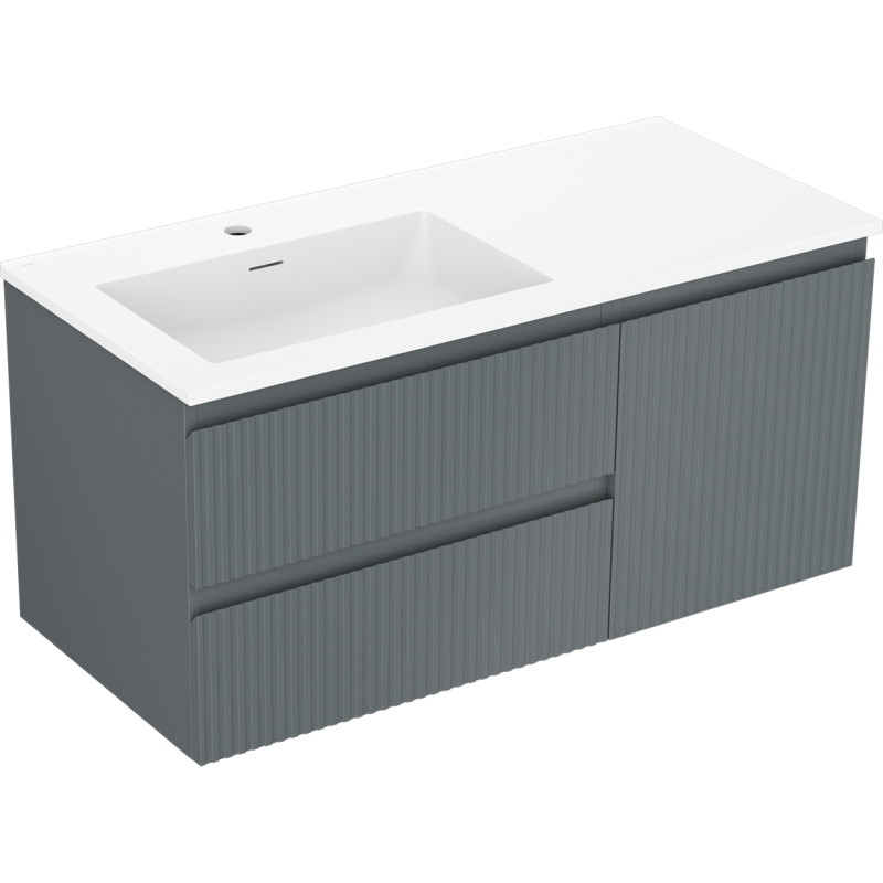 Mexen Rivel 100 cm bathroom cabinet with Otis left sink, 2S, 1D, fluted, graphite/white matte - 91A23-10047-3-BBFFF66-W18L01