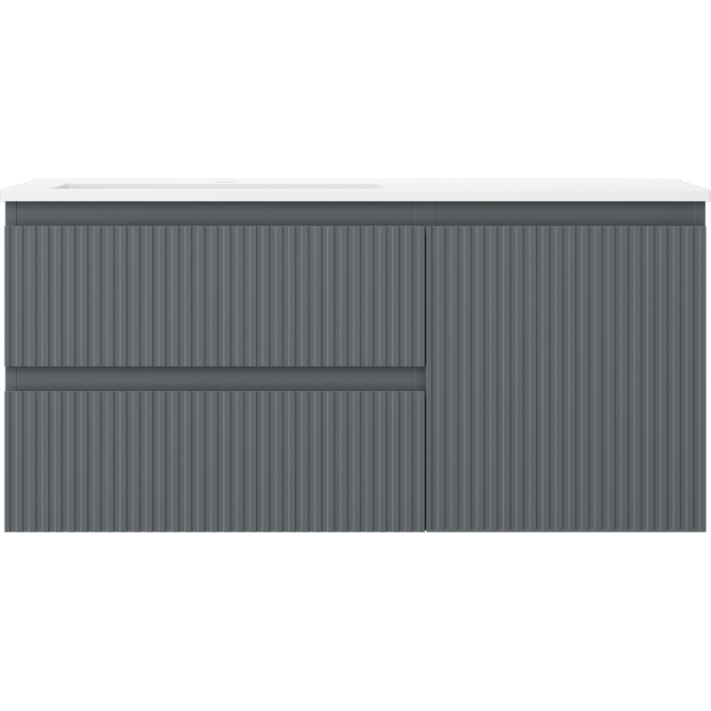 Mexen Rivel 100 cm bathroom cabinet with Otis left sink, 2S, 1D, fluted, graphite/white matte - 91A23-10047-3-BBFFF66-W18L01