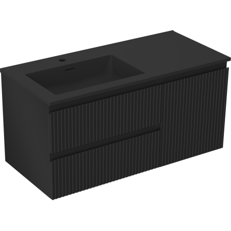 Mexen Rivel bathroom cabinet 100 cm with Otis left sink, 2S, 1D, fluted, black matte - 91A23-10047-3-BBFFF71-W18L71