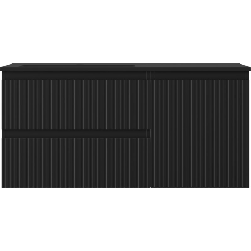 Mexen Rivel bathroom cabinet 100 cm with left Otis sink, 2S, 1D, grooved, black matte - 91A23-10047-3-BBFFF71-W18L71