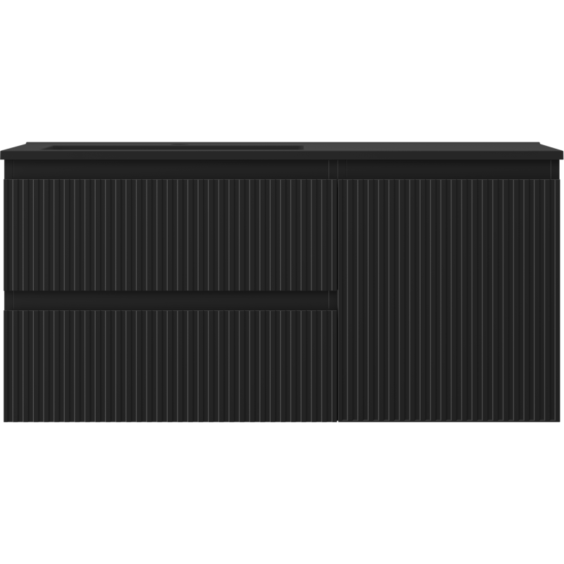 Mexen Rivel bathroom cabinet 100 cm with Otis left sink, 2S, 1D, fluted, black matte - 91A23-10047-3-BBFFF71-W18L71