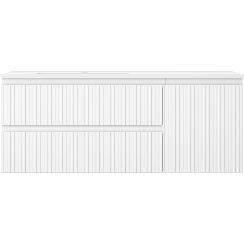 Mexen Rivel bathroom cabinet 120 cm with Otis left sink, 2S, 1D, fluted, matte white - 91A23-12047-3-BBFFF01-W18L01