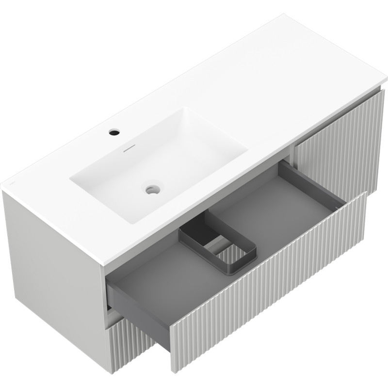 Mexen Rivel 120 cm bathroom cabinet with Otis left washbasin, 2S, 1D, ribbed, gray matte/white matte