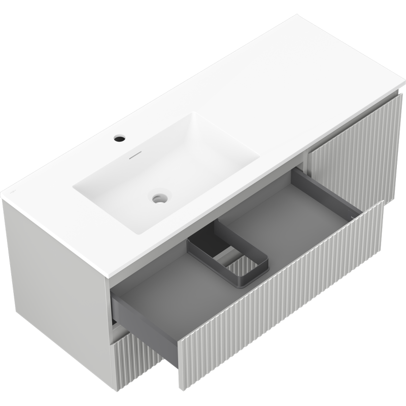 Mexen Rivel bathroom cabinet 120 cm with Otis sink left, 2S, 1D, ribbed, gray matte/white matte - 91A23-12047-3-BBFFF62-W18L01