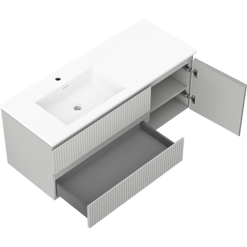 Mexen Rivel 120 cm bathroom cabinet with Otis left washbasin, 2S, 1D, ribbed, gray matte/white matte