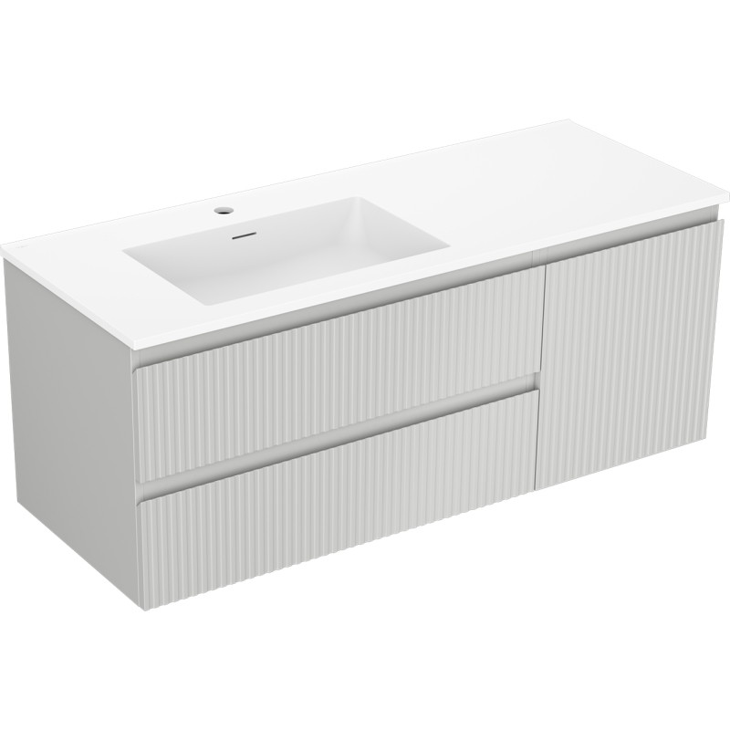 Mexen Rivel 120 cm bathroom cabinet with Otis left washbasin, 2S, 1D, ribbed, gray matte/white matte
