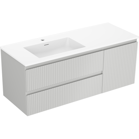 Mexen Rivel 120 cm bathroom cabinet with Otis left washbasin, 2S, 1D, ribbed, gray matte/white matte