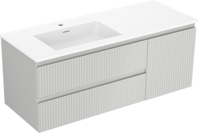 Mexen Rivel 120 cm bathroom cabinet with Otis left washbasin, 2S, 1D, ribbed, gray matte/white matte