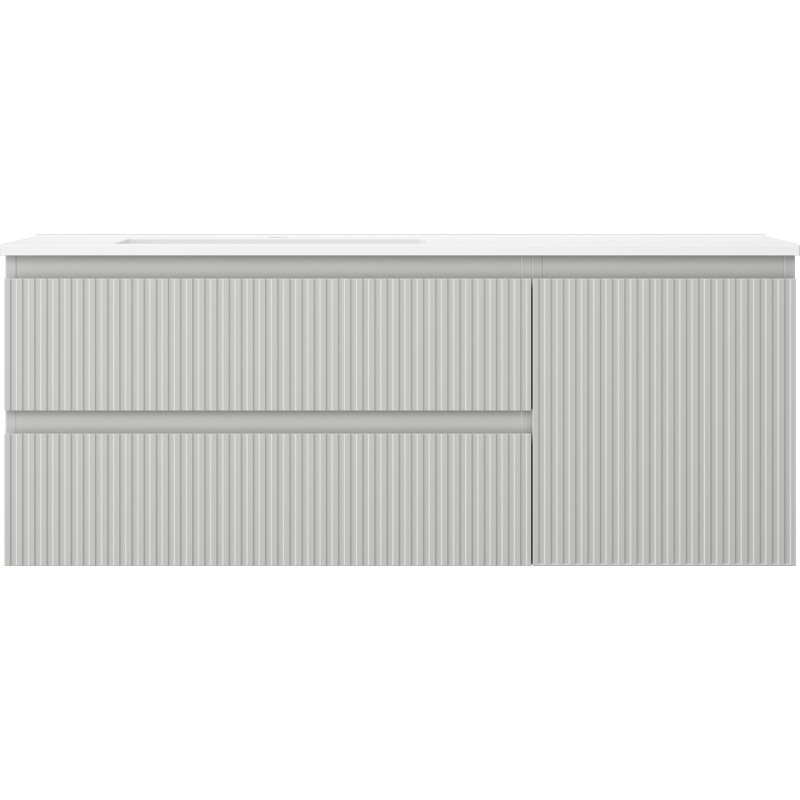 Mexen Rivel 120 cm bathroom cabinet with Otis left washbasin, 2S, 1D, ribbed, gray matte/white matte