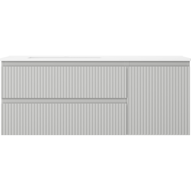 Mexen Rivel bathroom cabinet 120 cm with Otis sink left, 2S, 1D, ribbed, gray matte/white matte - 91A23-12047-3-BBFFF62-W18L01