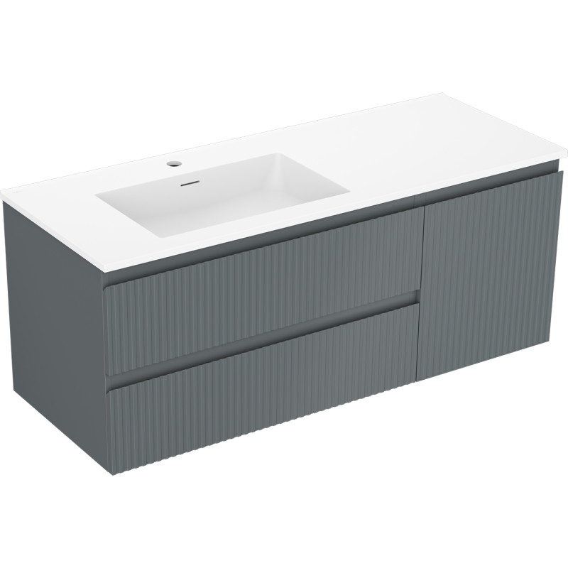 Mexen Rivel 120 cm Bathroom Cabinet with Otis Left Sink, 2 Drawers, 1 Door, Fluted, Graphite/White Matte