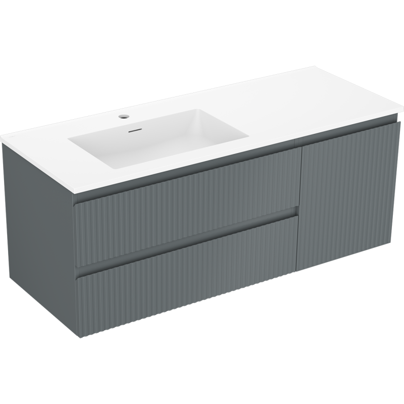Mexen Rivel bathroom cabinet 120 cm with Otis left sink, 2S, 1D, fluted, graphite/white matte - 91A23-12047-3-BBFFF66-W18L01