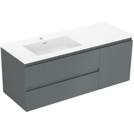 Mexen Rivel bathroom cabinet 120 cm with Otis left sink, 2S, 1D, fluted, graphite/white matte - 91A23-12047-3-BBFFF66-W18L01