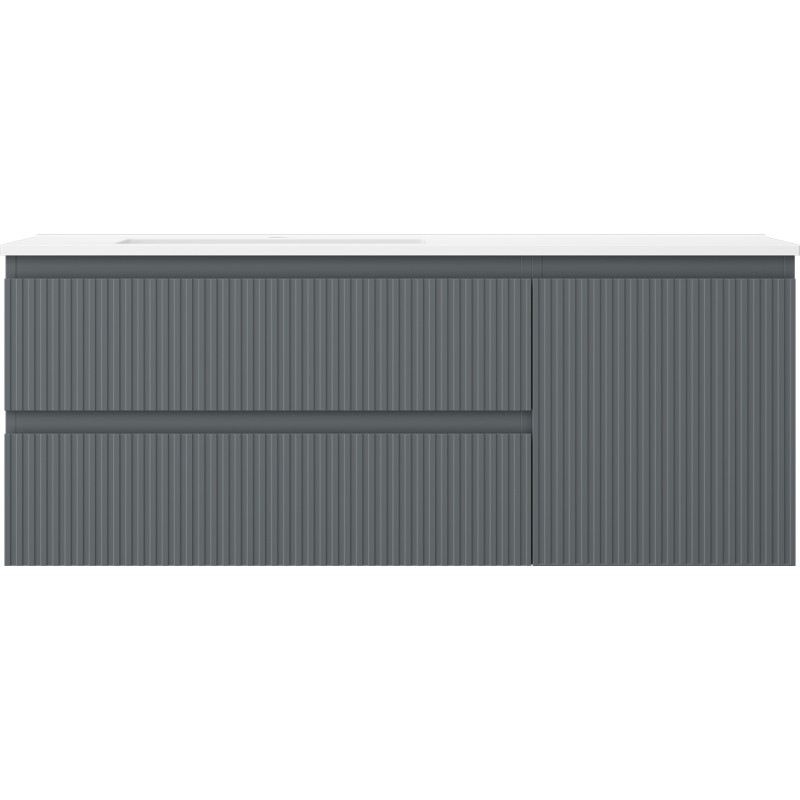 Mexen Rivel 120 cm Bathroom Cabinet with Otis Left Sink, 2 Drawers, 1 Door, Fluted, Graphite/White Matte
