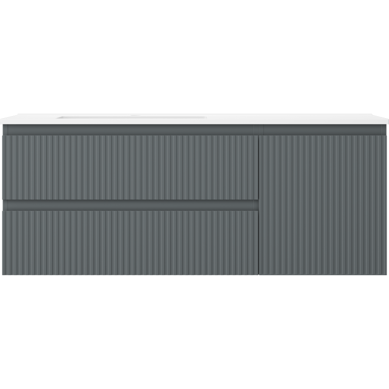 Mexen Rivel bathroom cabinet 120 cm with Otis left sink, 2S, 1D, fluted, graphite/white matte - 91A23-12047-3-BBFFF66-W18L01