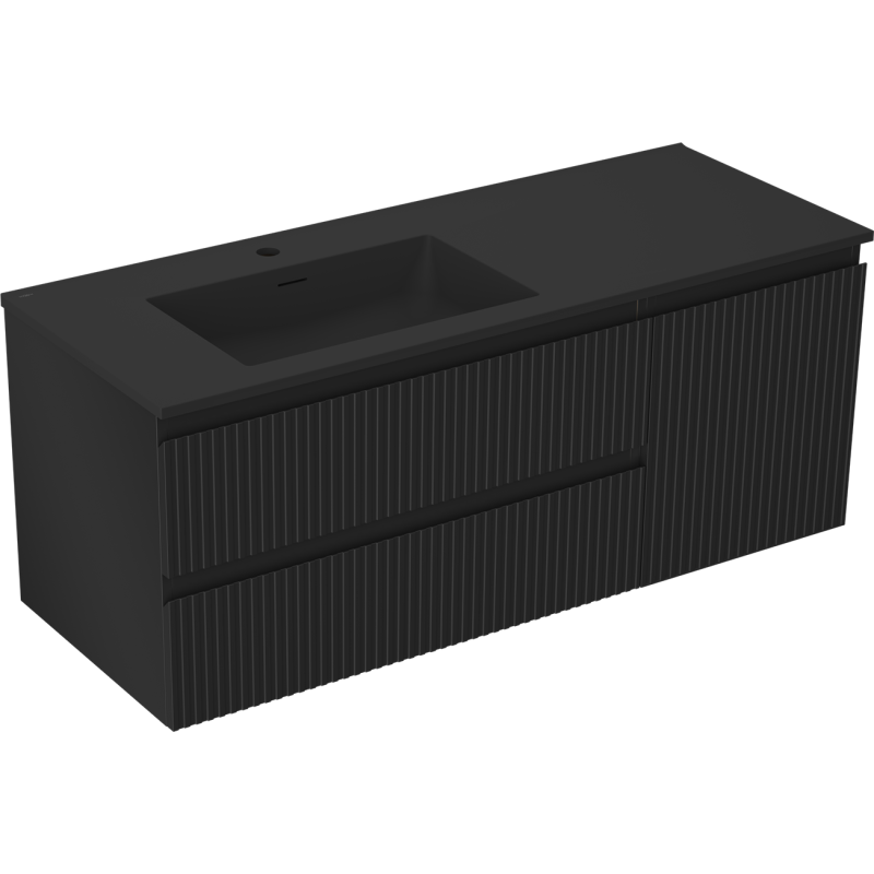 Mexen Rivel 120 cm Bathroom Cabinet with Left Otis Sink, 2 Drawers, 1 Door, Grooved, Black Matte - 91A23-12047-3-BBFFF71-W18L71