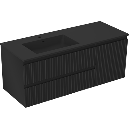 Mexen Rivel 120 cm Bathroom Cabinet with Left Otis Sink, 2 Drawers, 1 Door, Grooved, Black Matte - 91A23-12047-3-BBFFF71-W18L71