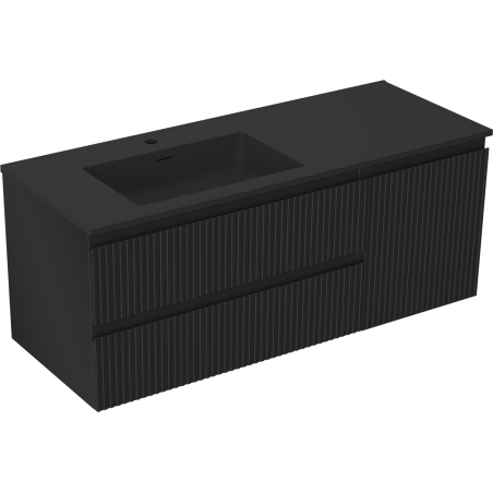 Mexen Rivel 120 cm Bathroom Cabinet with Otis Left Sink, 2 Drawers, 1 Door, Fluted, Black Matte - 91A23-12047-3-BBFFF71-W18L71