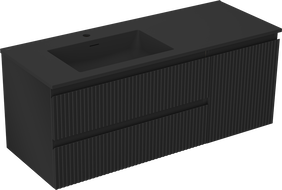 Mexen Rivel 120 cm Bathroom Cabinet with Otis Left Sink, 2 Drawers, 1 Door, Fluted, Black Matte - 91A23-12047-3-BBFFF71-W18L71