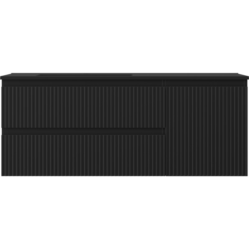 Mexen Rivel 120 cm Bathroom Cabinet with Otis Left Sink, 2 Drawers, 1 Door, Fluted, Black Matte - 91A23-12047-3-BBFFF71-W18L71