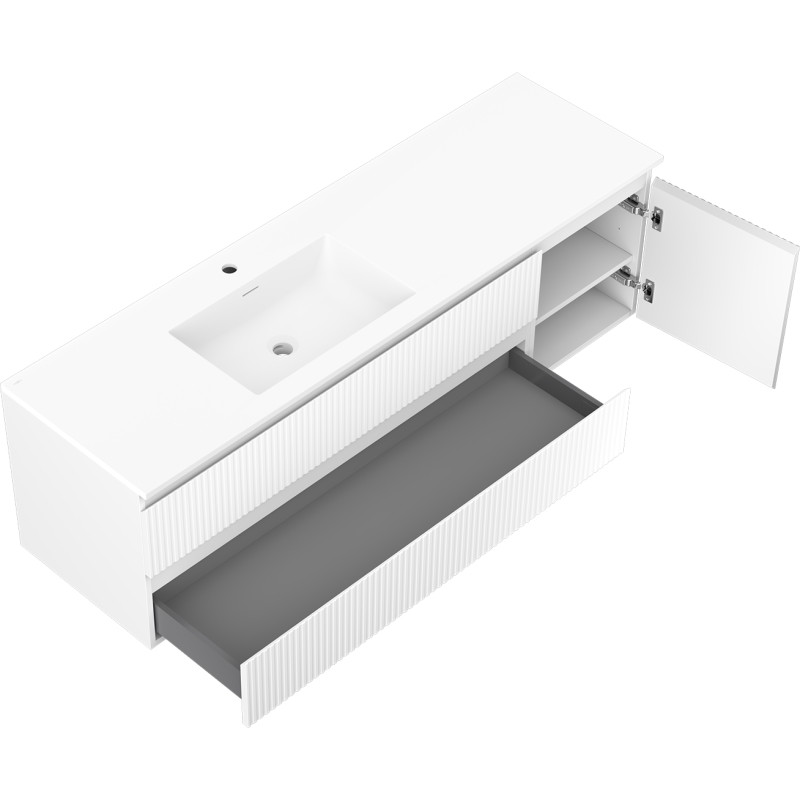 Mexen Rivel 160 cm bathroom cabinet with left Otis sink, 2S, 1D, grooved, white matte - 91A23-16047-3-BBFFF01-W18L01