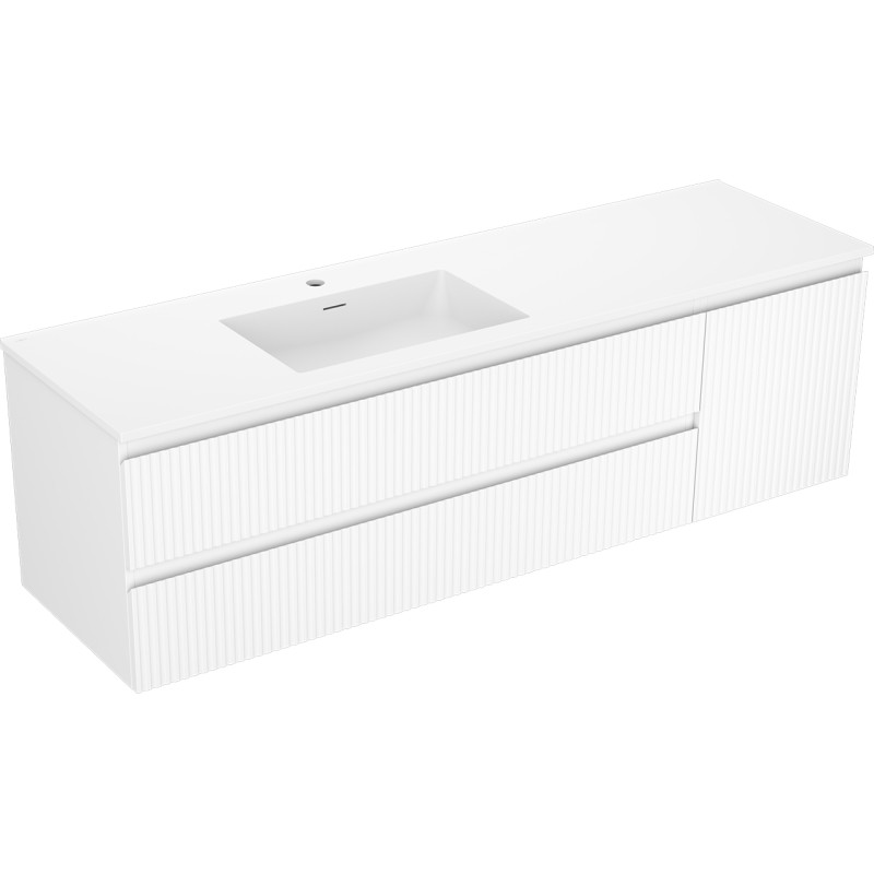 Mexen Rivel 160 cm bathroom cabinet with left Otis sink, 2S, 1D, grooved, white matte - 91A23-16047-3-BBFFF01-W18L01